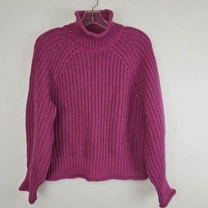 Jon & Anna Turtleneck Sweater Hot Pink Chunky Knit Ballon Sleeves Sz M Barbie